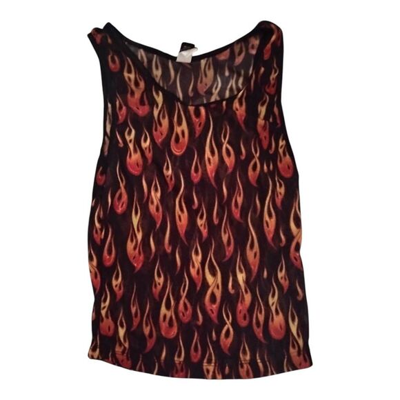 Vintage Tops - Vintage Y2K She Devil Mesh Flame Design Tank Top Size Large